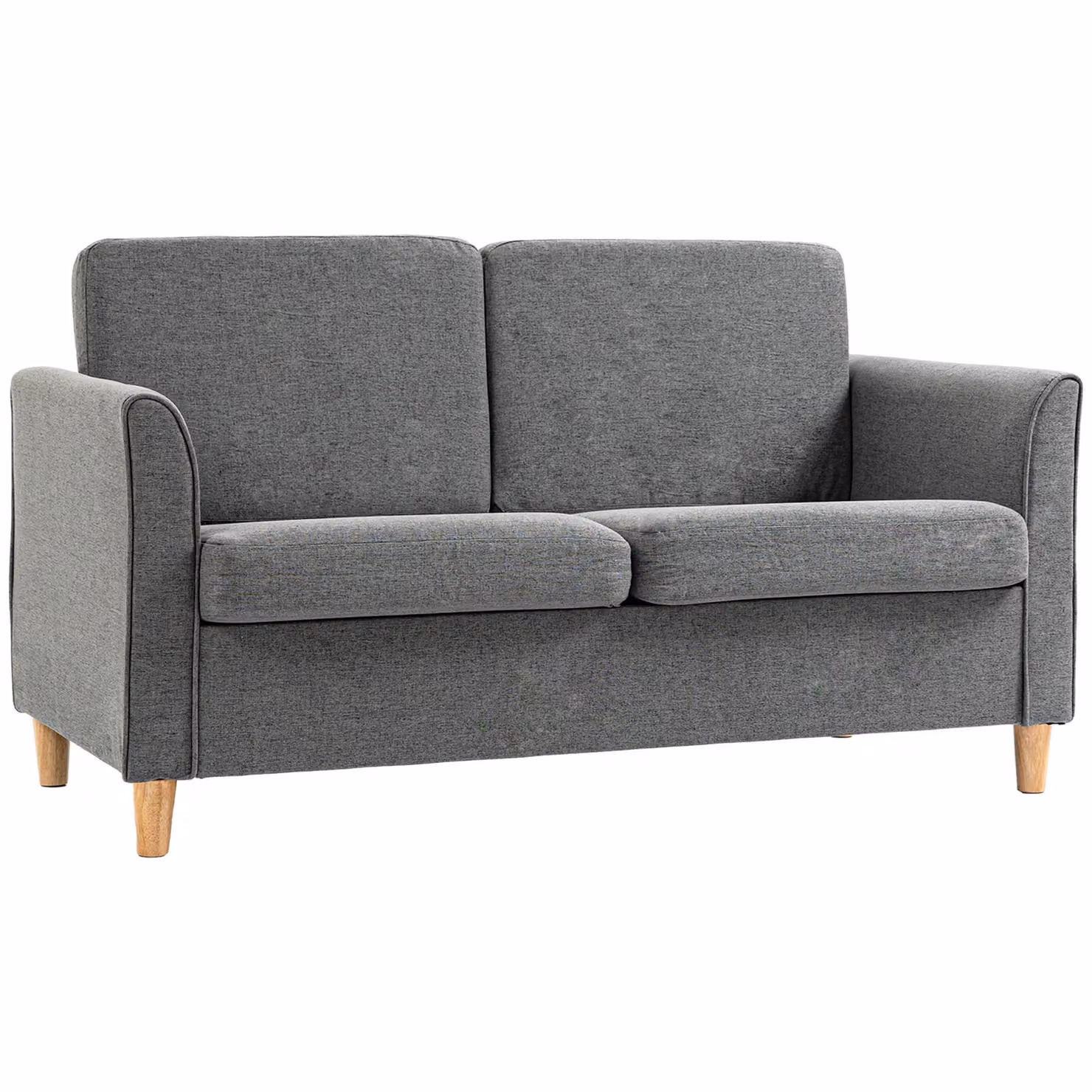 HOMCOM Grey Linen Upholstered Double Seat Loveseat Couch with Armrests and Solid Wood Frame – 2