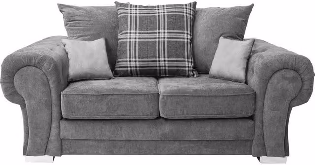 Furniture786Ltd Hampton 2 Seater Upholstered Fabric Sofa in Grey with Scatter Cushions