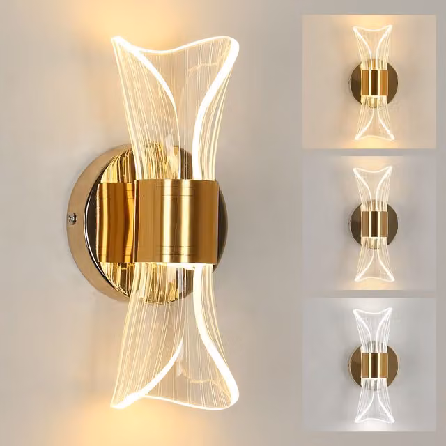 Pheashine Modern Gold Acrylic LED Wall Sconce with 3-Colour CCT Lighting