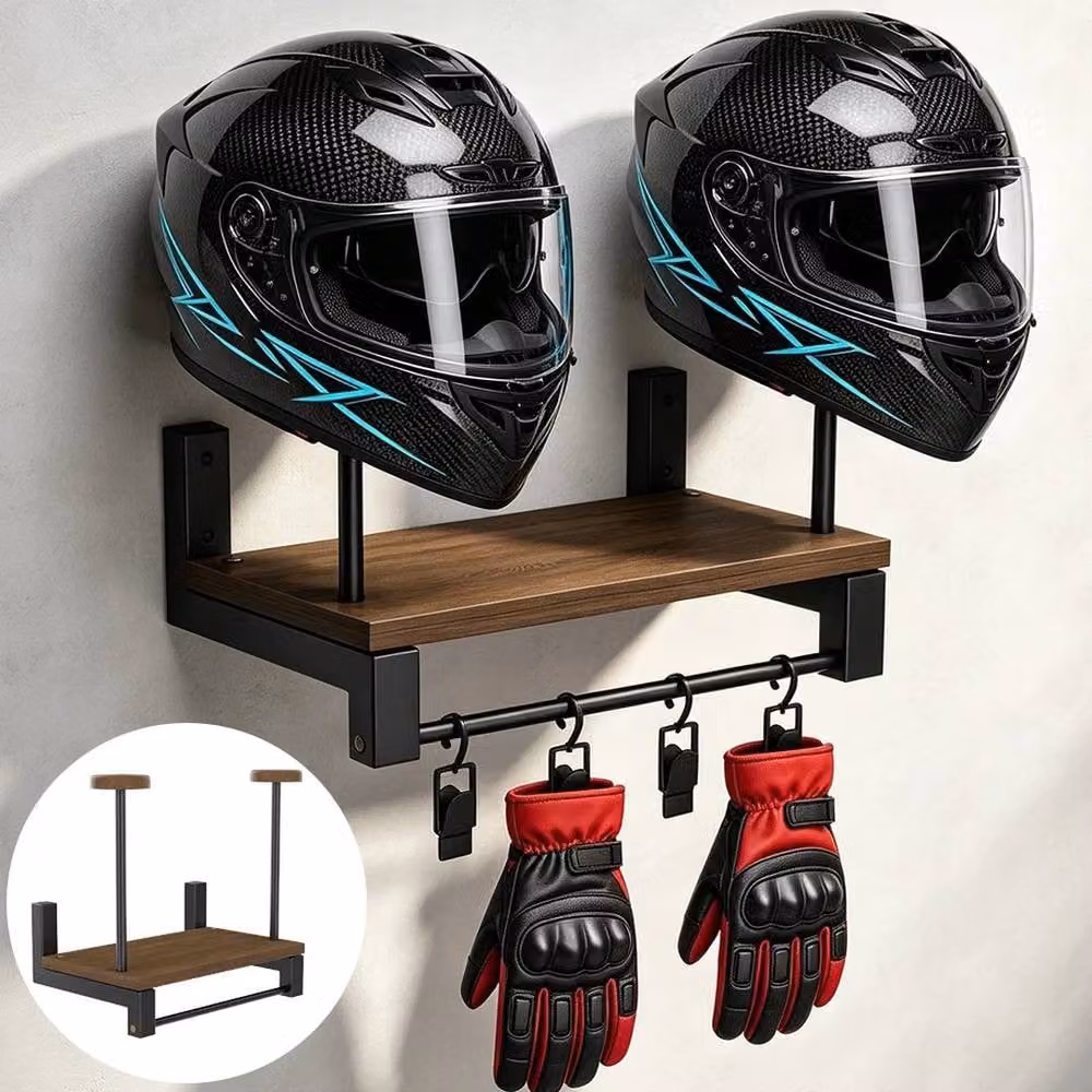 FORGEVIO Wall-Mounted Motorcycle Helmet Holder and Rack in Matt Black – 4