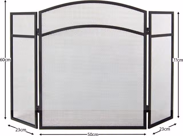 Milton 3 Panel Arched Metal Fire Guard and Spark Screen in Black, H 96.0 cm x W 60.0 cm x D 8.0 cm – 1