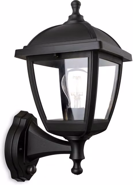 Firstlight Palma Outdoor PIR Motion Sensor Wall Lamp, Black, IP44, E27