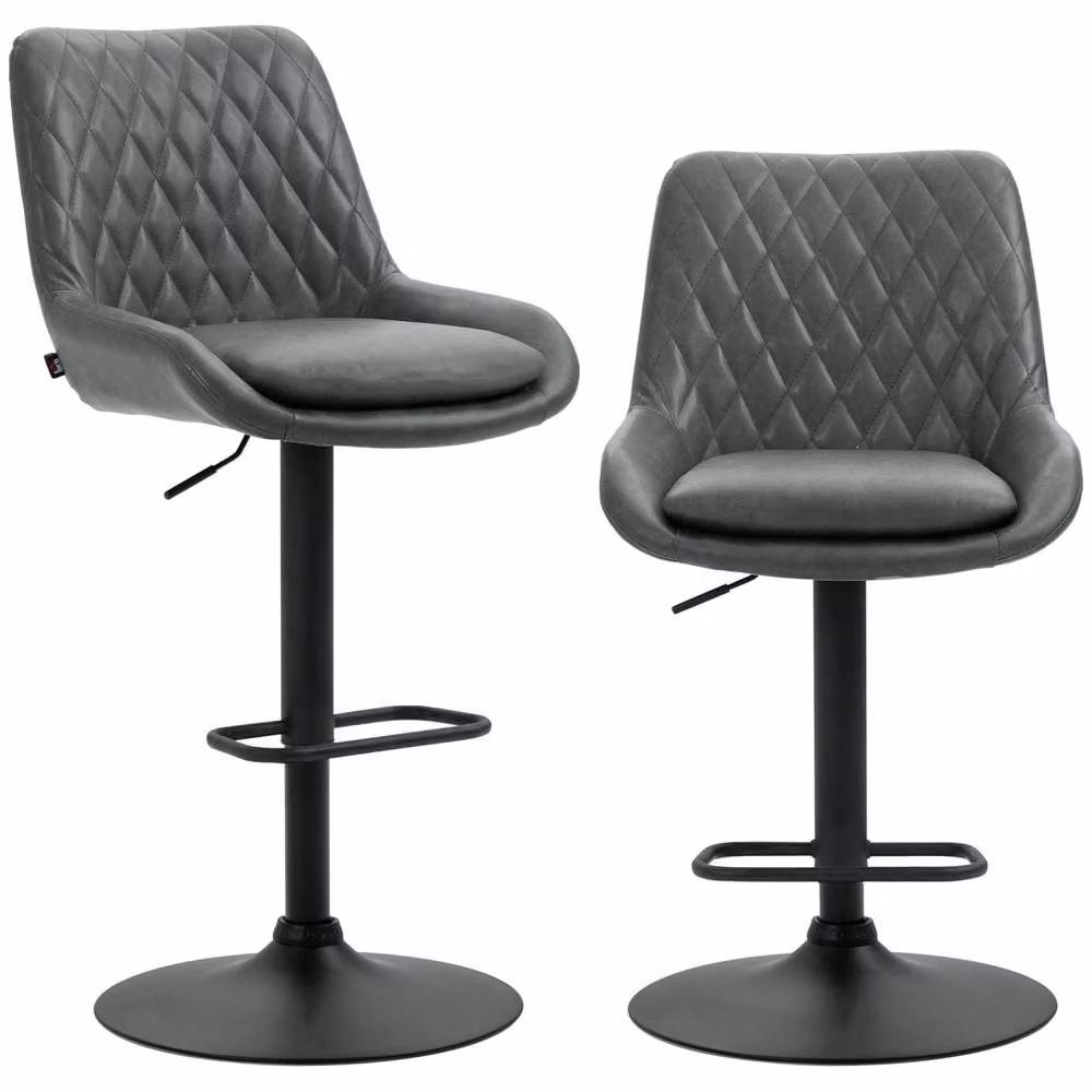 Wyld Haus Lokasa Set of 2 Grey Retro Adjustable Swivel Bar Stools with Synthetic Leather Upholstery – 2