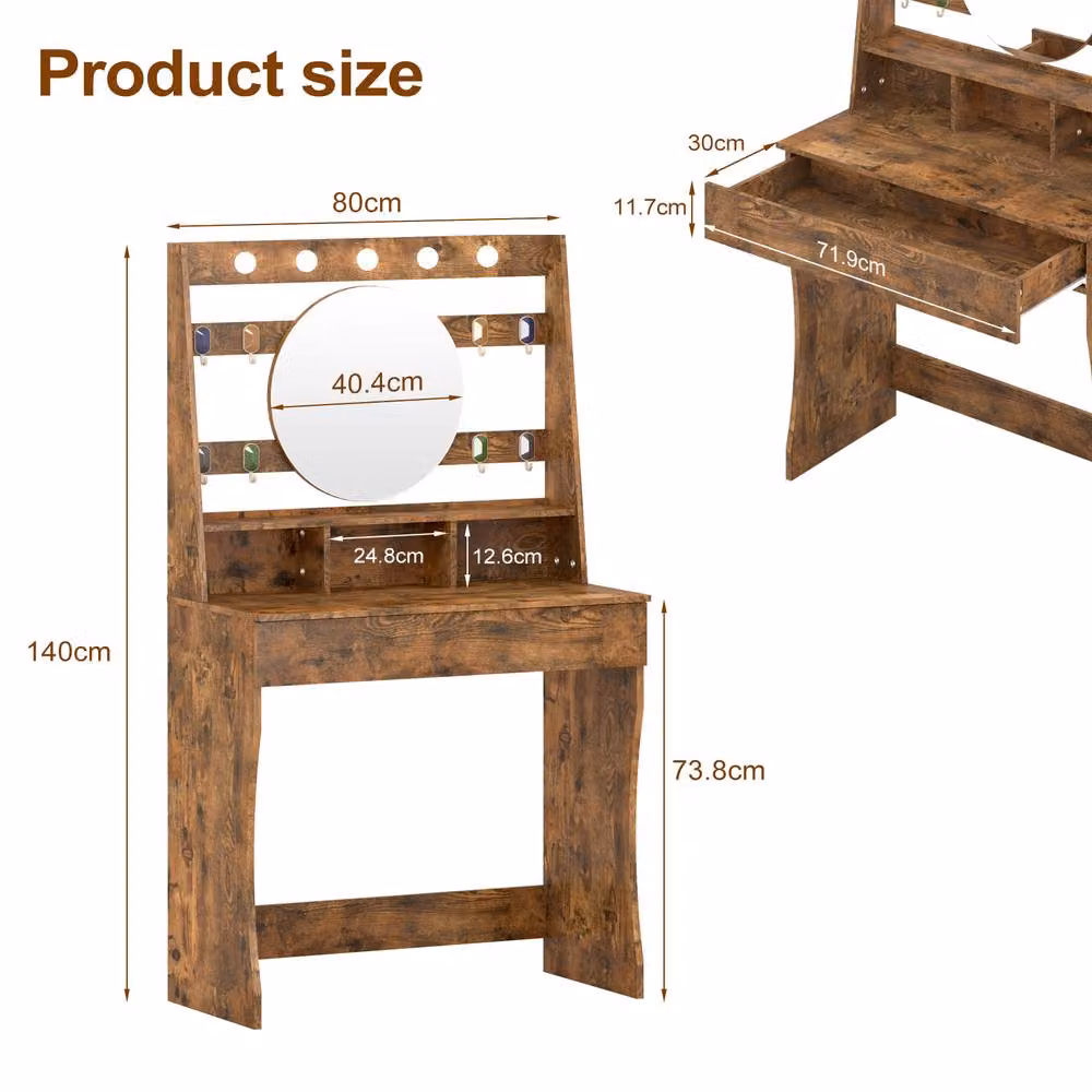 KEEPREAPER Hollywood LED Dressing Table with Adjustable Lighting in Brown – 3