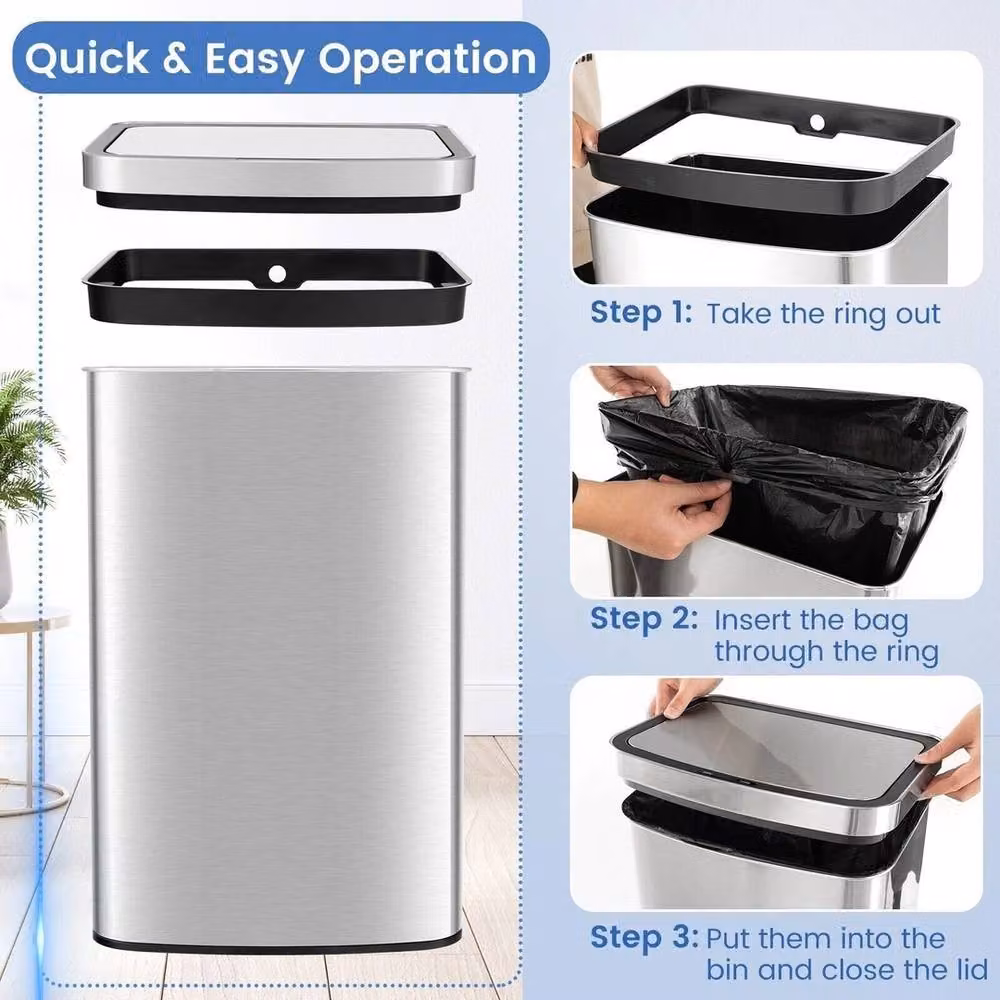 VOGREX 50L Rectangular Motion Sensor Trash Can in Silver – 6