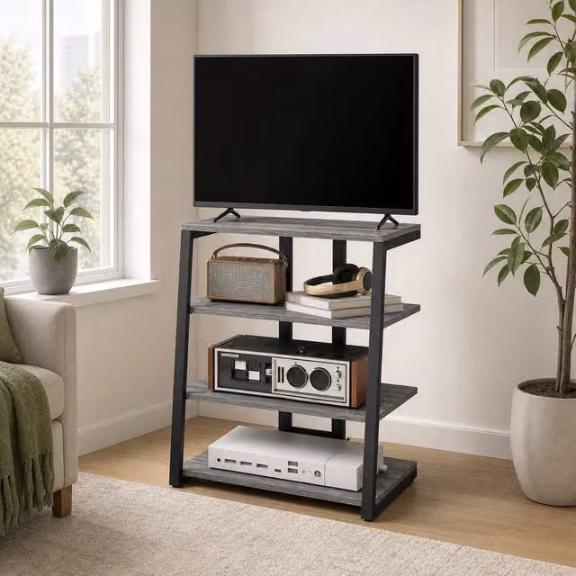 STILVORA 4 Tier HiFi Rack with Adjustable Shelves in Matt Grey