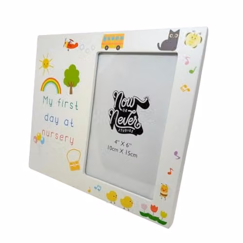 Widdop and Co My First Day At Nursery Photo Frame with Stand, White and Multicolour, 10 x 15 cm