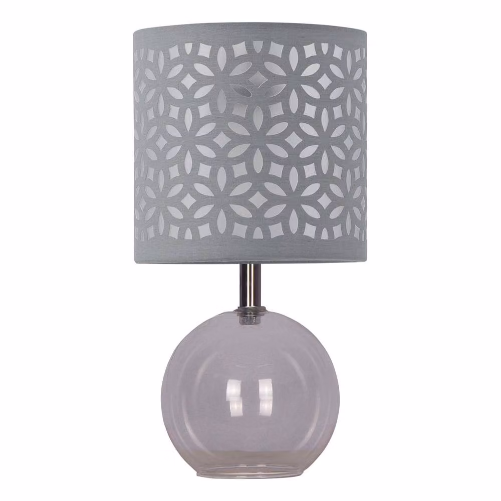 First Choice Lighting Buck Set of 2 Clear Glass Globe Table Lamps with Grey Cut Out Shades – 2