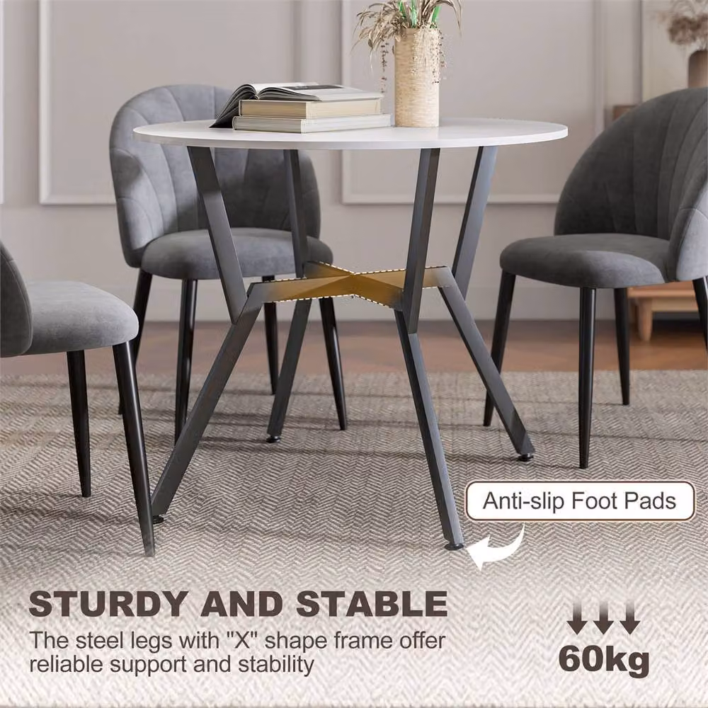 EONLION Modern Round White Dining Table with Matt MDF Laminate Top and Metal X-Frame Base, Diameter: 100 cm – 3