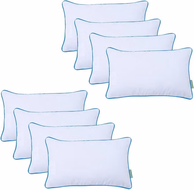 Gardenista White Rectangular Pillow with Turquoise Piping and Removable Stain Repellent Cover