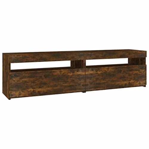 vidaXL Set of 2 Smoked Oak TV Cabinets with LED Lights, W/D/H: 75 x 35 x 40 cm – 1