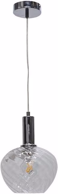 First Choice Lighting Bradson Art Deco Pendant Fitting with Transparent Swirl Glass and Chrome Finish