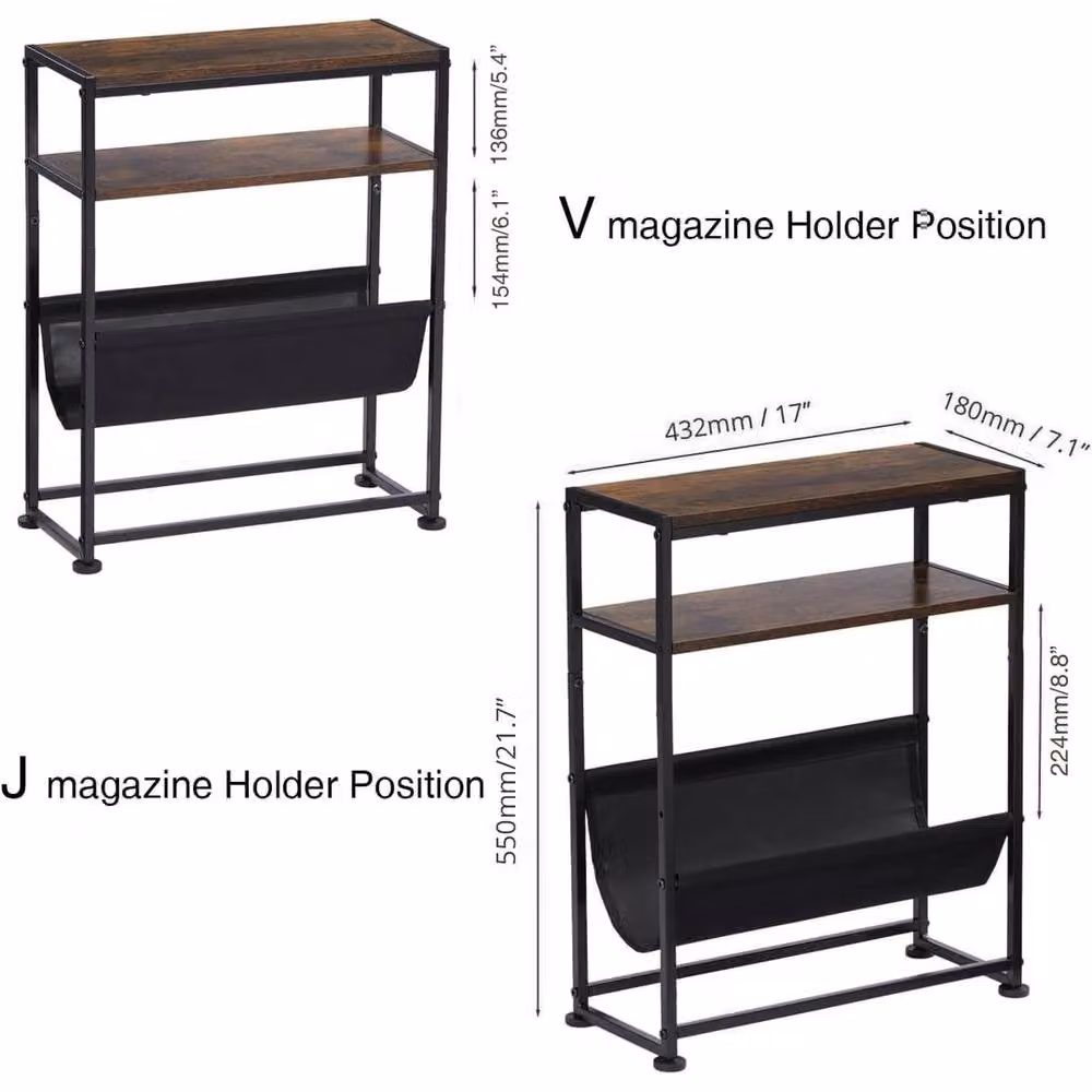 FORGEVIO Rustic Brown Slim Narrow Wood End Table – 2