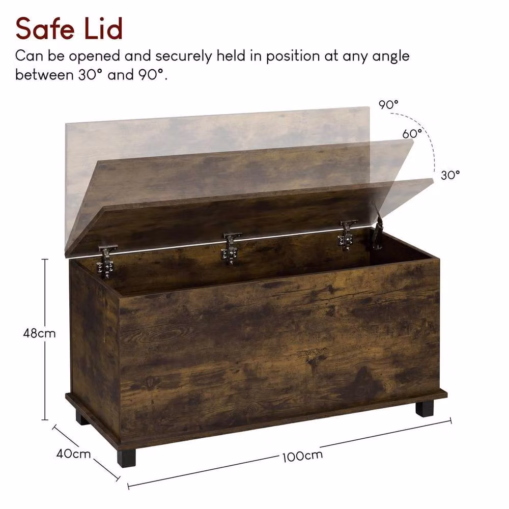 Kelvenix Brown Rustic Storage Ottoman Chest for Bedding and Blankets – 3
