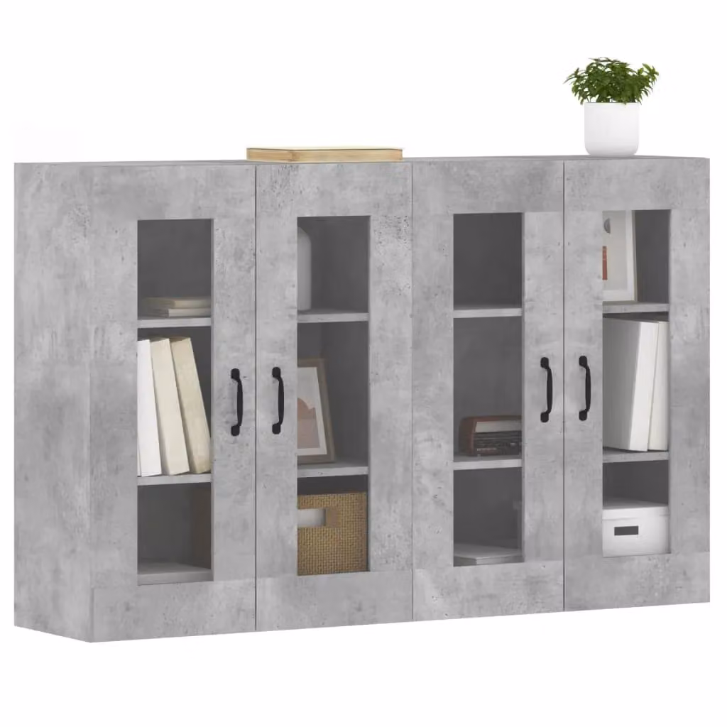 Berkfield Home Set of 2 Wall Mounted Cabinets in Concrete Grey with Glass Doors and Internal Shelves – 2