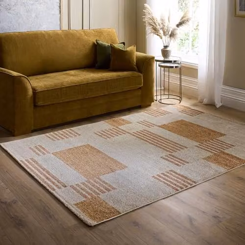 Phoenox Textiles Limited Origins Nomad Block Terracotta and Beige Striped Rug, W: 80 cm, D: 150 cm – 5