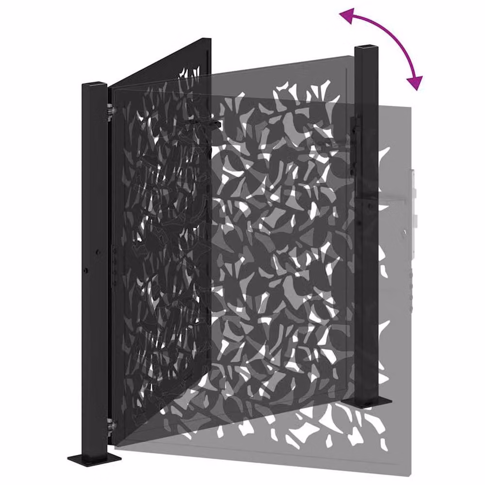 Berkfield Home Beautiful Garden Gate in Black Steel with Leaf Design, W: 105 cm, H: 106 cm – 5