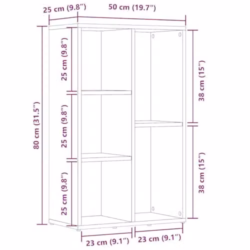 vidaXL Book Cabinet in Old Wood Brown, W/D/H: 50 x 25 x 80 cm – 3