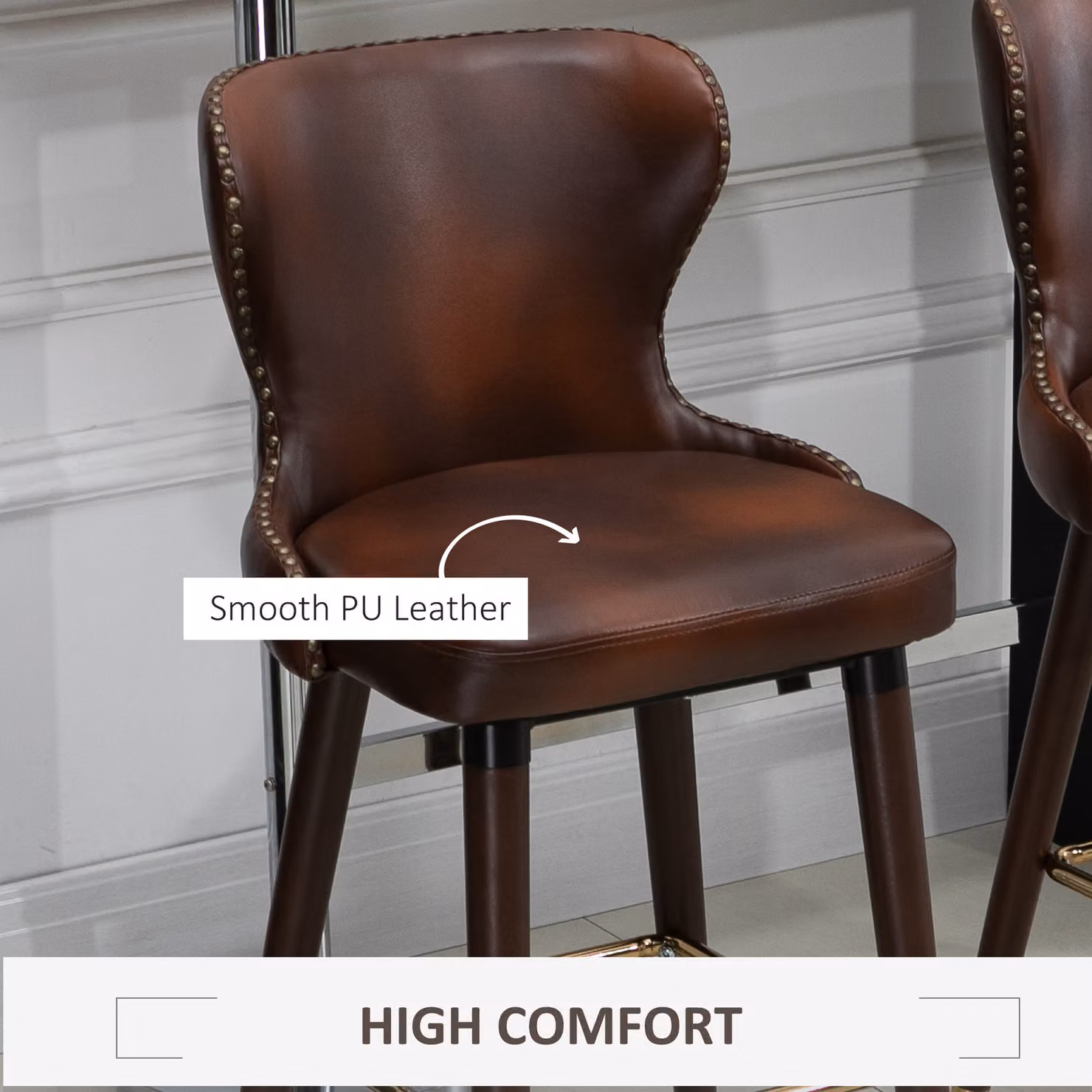 HOMCOM Set of 2 Vintage PU Leather Counter-Height Bar Stools in Brown – 6