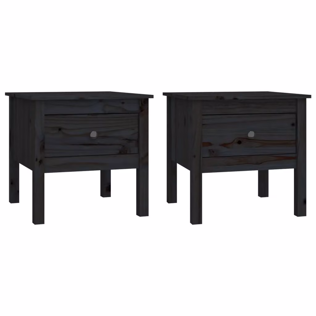 Berkfield Home Set of 2 Black Rustic Solid Pine Side Tables, W/D/H: 50 x 50 x 49 cm – 2