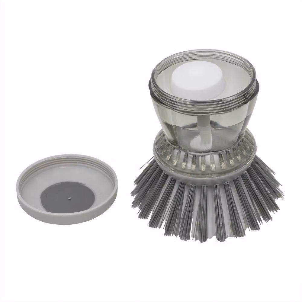 JVL Soap Dispenser Washing Up Scrubbing Brush in Grey and Transparent – 2