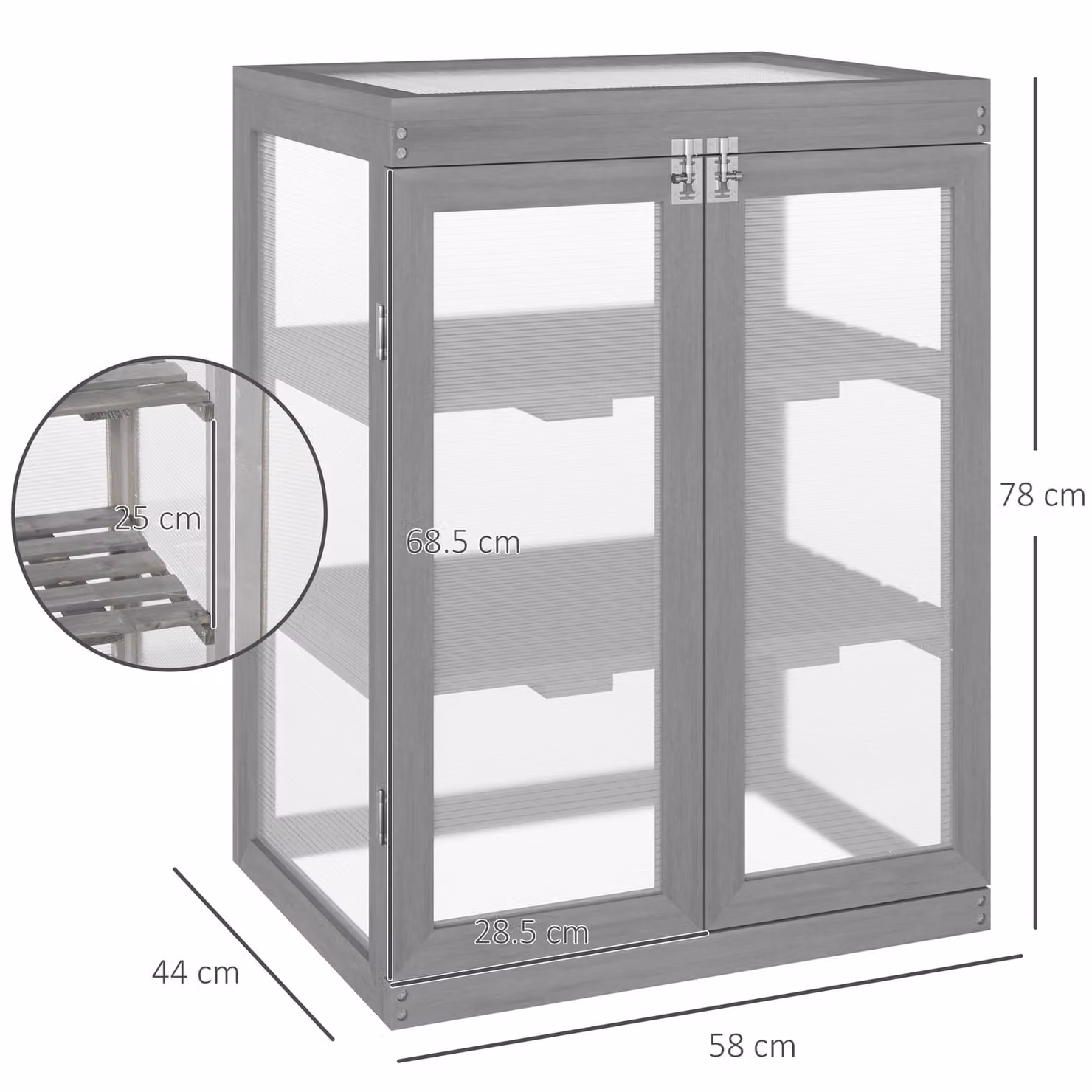 Outsunny 3-tier Wood and Polycarbonate Garden Greenhouse Cold Frame with Storage Shelf, Dark Grey – 3