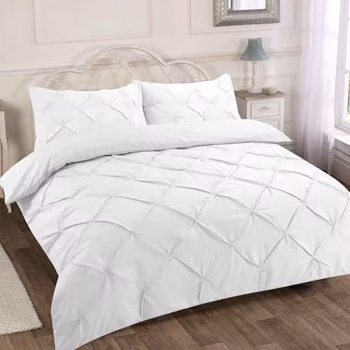 Home Sweet Home UK Pintuck Polycotton Duvet Cover and Pillowcase Set, White, Double, W/D/H: 200 x 200 cm – 3