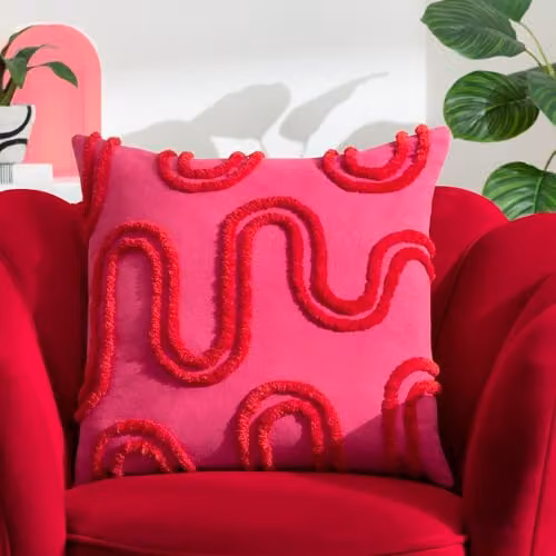 Heya Home Archie Abstract Tufted Square Cushion in Pink and Red, W/D/H: 45 x 45 x 45 cm – 2