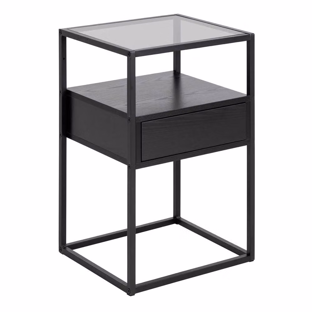 Wyld Haus Wrenna Black Bedside Table with Smoked Glass Top – 3