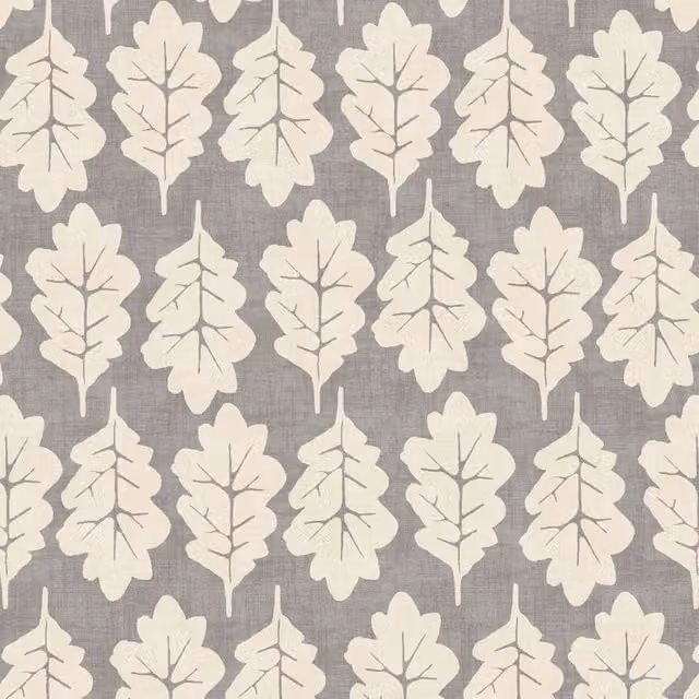 iLiv Oak Leaf Floral Fabric in Pewter Grey and Beige