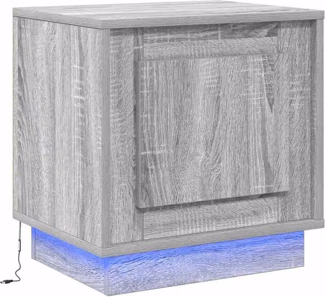 Berkfield Home Bedside Cabinet with Integrated LED Lights, Grey Sonoma, W: 44 cm, D: 34 cm, H: 45 cm – 1