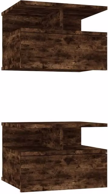 Berkfield Home Floating Nightstand 2 Piece Set in Smoked Oak Brown, W/D/H: 40 x 31 x 27 cm – 1