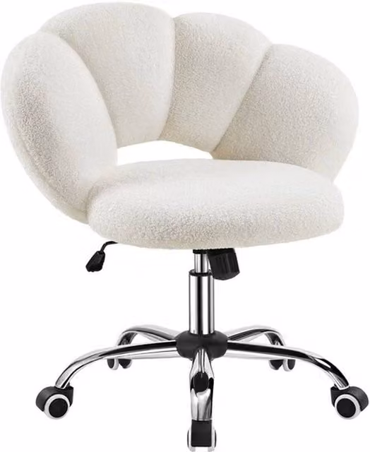 KORVIXA White Bouclé Cloud-Shaped Swivel Desk Chair and Makeup Vanity Chair