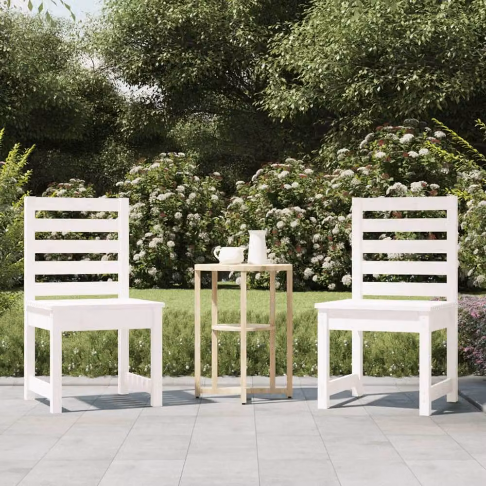 Berkfield Home Set of 2 White Rustic Solid Wood Pine Garden Chairs, W/D/H: 40.5 x 48 x 91.5 cm – 2