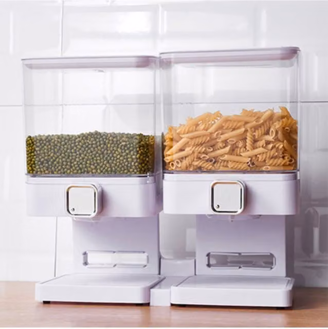 Living and Home Set of 2 Square Cereal Dispensers White Plastic Food Storage Containers