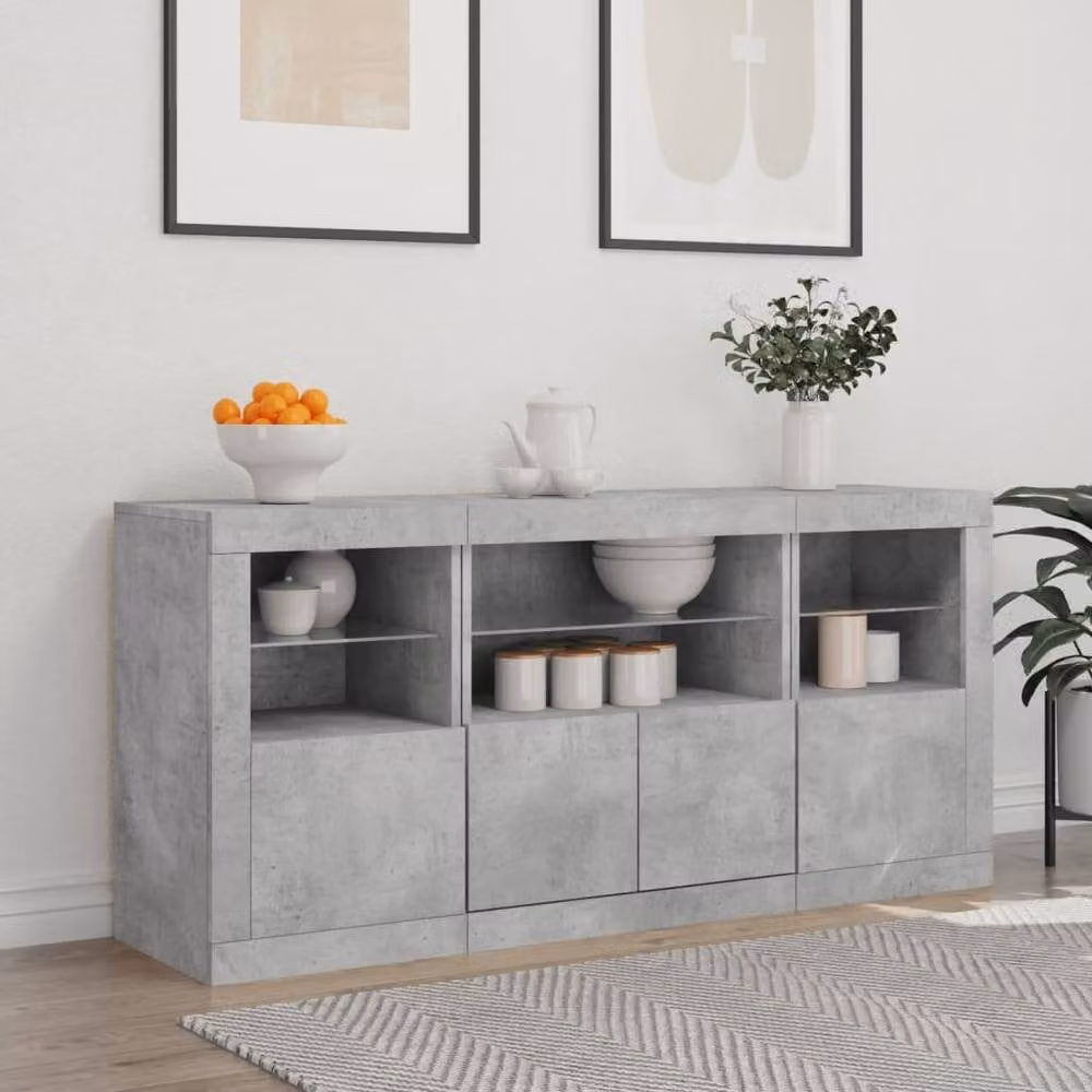Berkfield Home Modern Sideboard with Integrated LED Lights in Matt Concrete Grey, W/D/H: 142.5 x 37 x 67 cm – 2