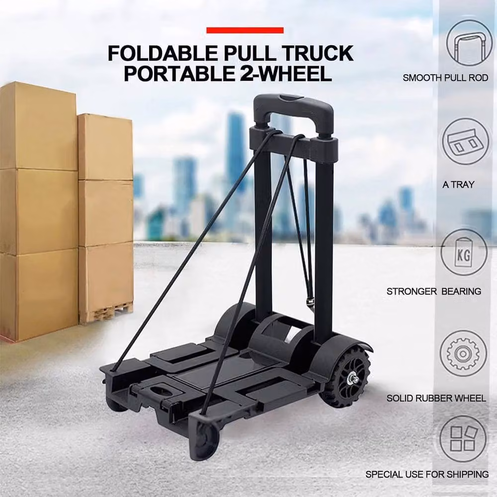 FLAVORA Folding Steel Trolley with Widened Base and Elastic Ropes in Black – 4