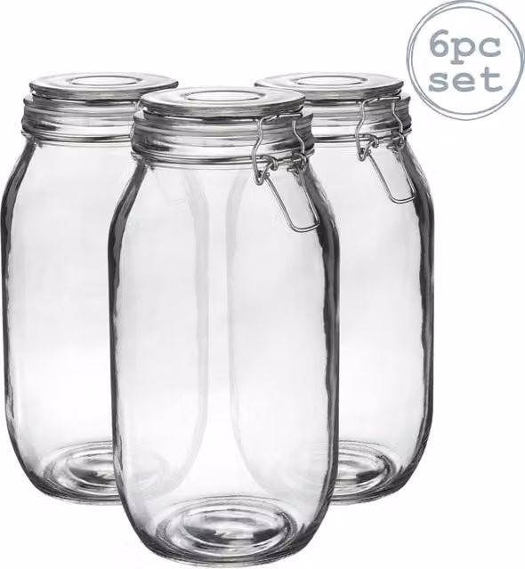 Argon Tableware Set of 6 Transparent Orange Glass Storage Jars with Clip Lids, 2 l each