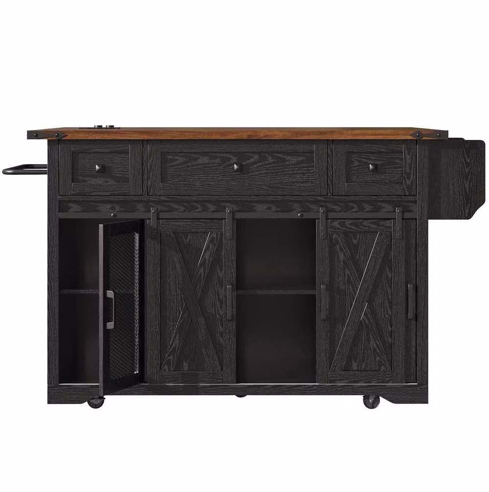 STILVORA Kitchen Trolley with Extendable Worktop and Storage in Black – 5