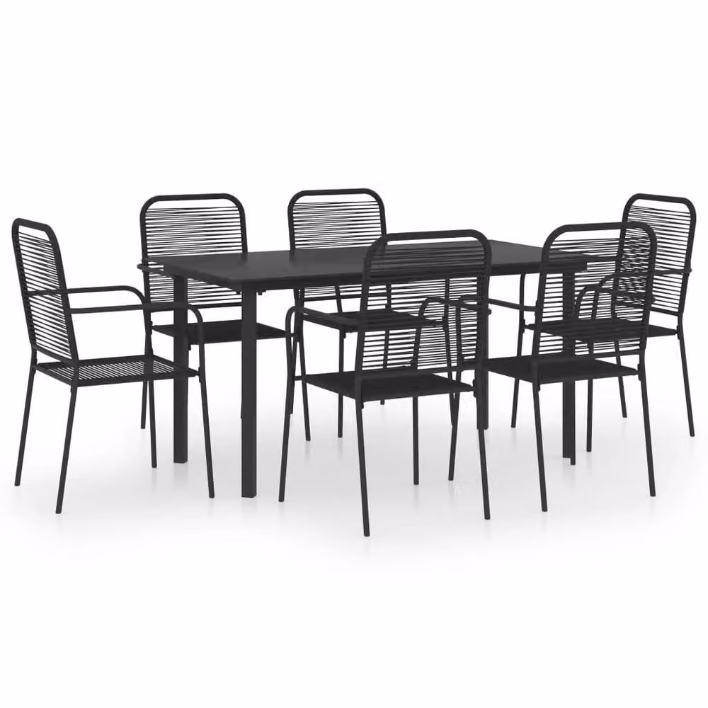 Berkfield Home 7 Piece Garden Dining Set with Black Glass and Powder Coated Steel – 2