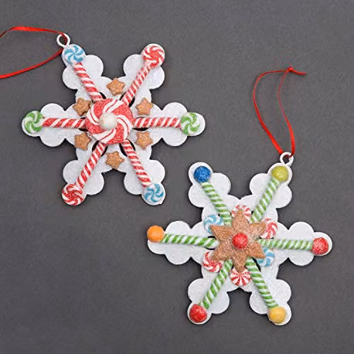Shatchi 12-piece set of multicoloured ceramic snowflake and star hanging Christmas tree ornaments – 1