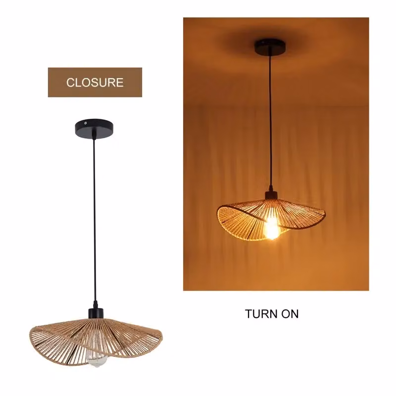 Garwarm Single Rattan Pendant Light in Black and Brown, Dimmable and Height Adjustable – 4