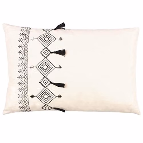 Furn Pritta Bohemian Geometric Embroidered Cotton Tassel Trim Cushion, Beige, W: 60 cm, H: 40 cm, D: 40 cm – 2