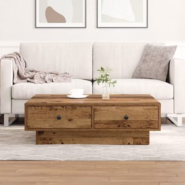 Berkfield Home Rustic Reclaimed Wood Coffee Table, Brown, W/D/H: 90 x 90 x 28 cm
