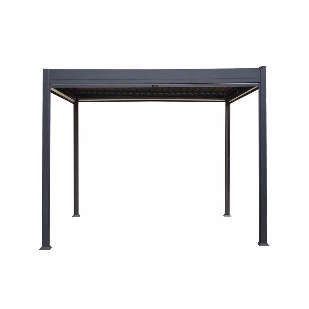 Monstershop Anthracite Aluminium Pergola with White Blinds and LED Lights, W/D/H: 300 x 300 x 250 cm – 3