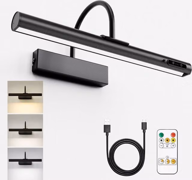 Harper Living Rechargeable Arched LED Picture Light in Black with Remote Control and Adjustable Settings