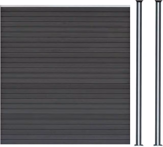 Monstershop Grey Composite Fence Panel and Aluminium Posts with Solar Powered LED Lighting, W: 180 cm, H: 185 cm