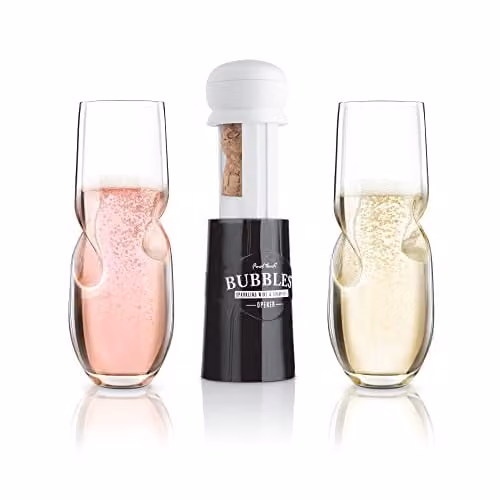 Final Touch Bubbles 3 Piece Champagne Flute and Opener Set, Transparent, 300 ml