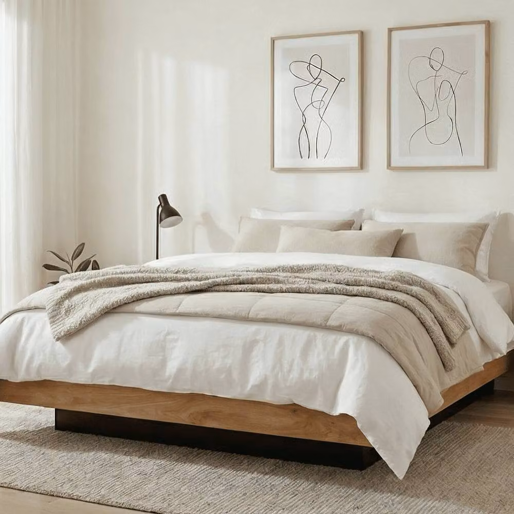 Nöa and Nani Koping Double 4ft6 Gas Lift Ottoman Bed with Storage in Natural Pine, Brown, W: 140 cm, L: 200 cm