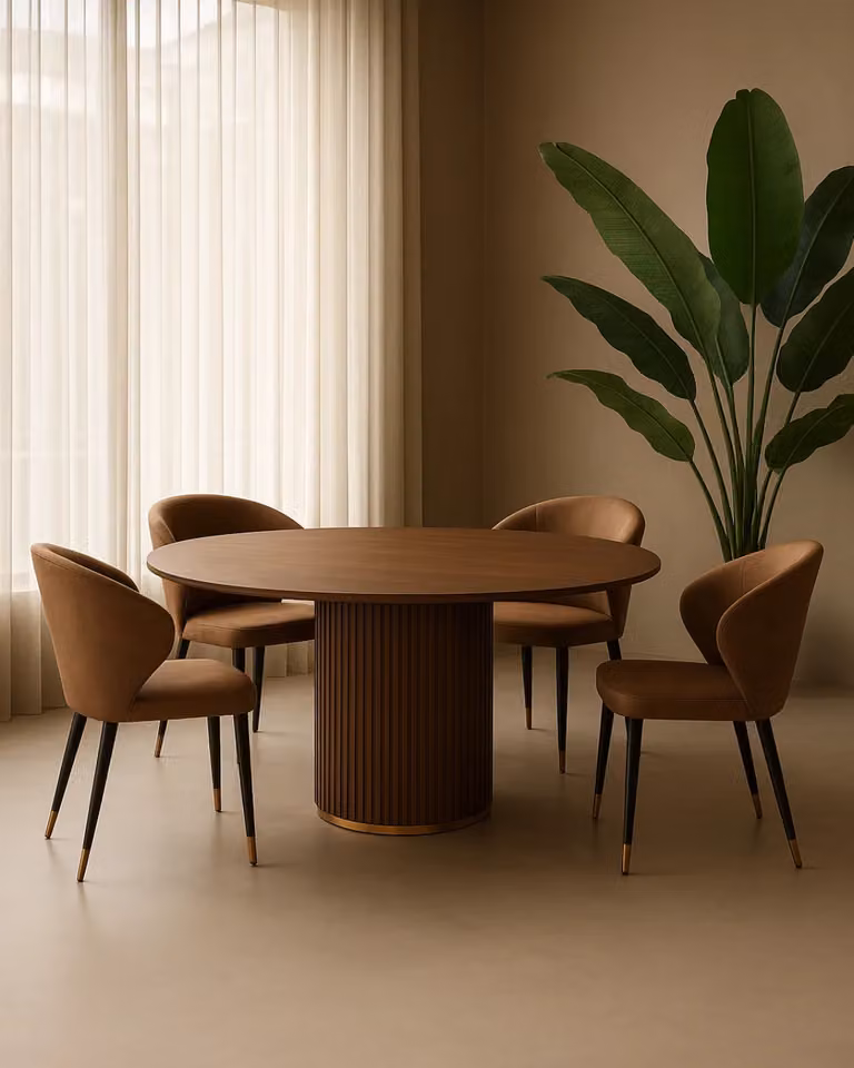 Tommy Franks Lantine 150 Round Dining Table in Walnut and Brown Wood with Central Column, Diameter: 150 cm, Height: 75 cm